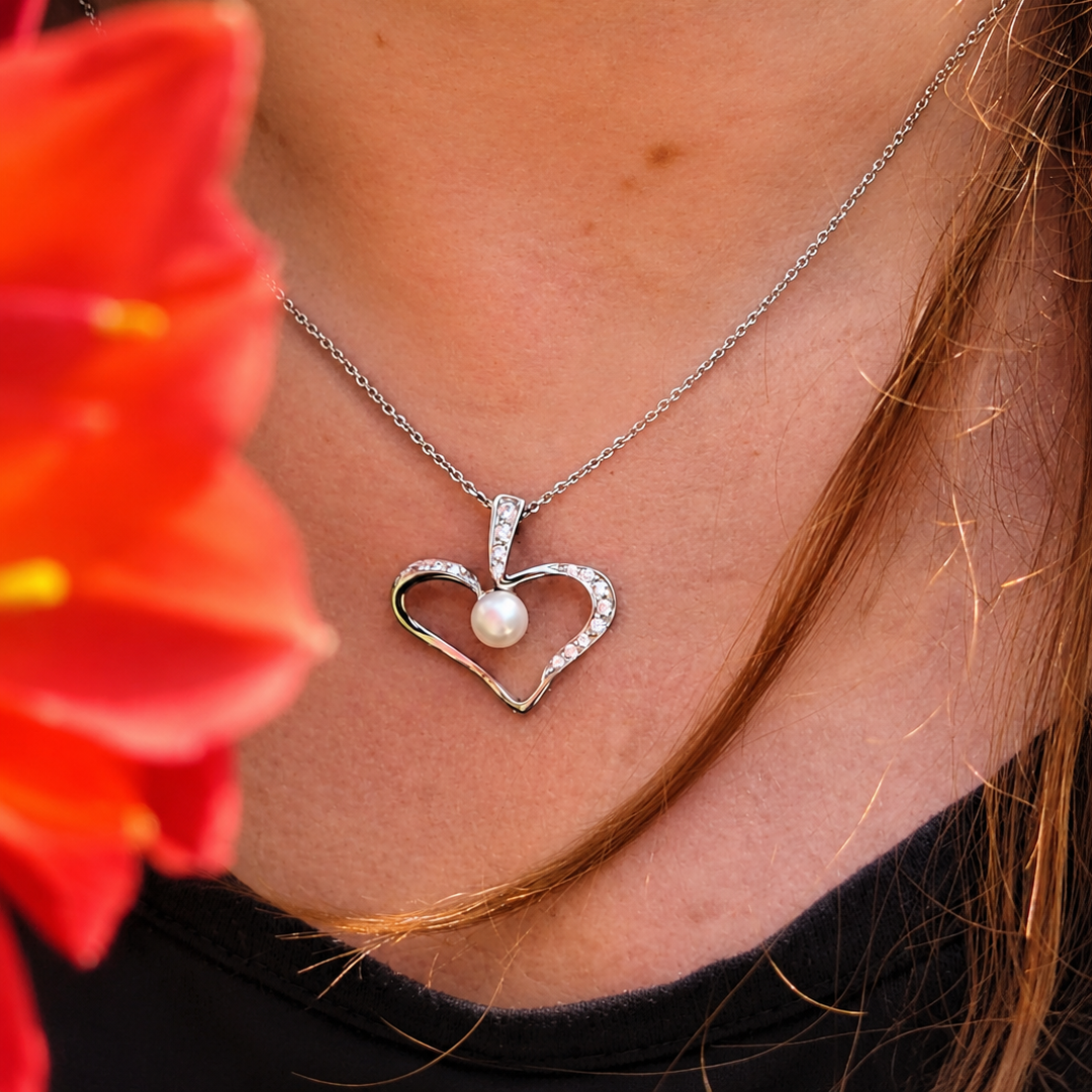 Blessed Heart– Sterling Silver Heart Pendant with Pearl